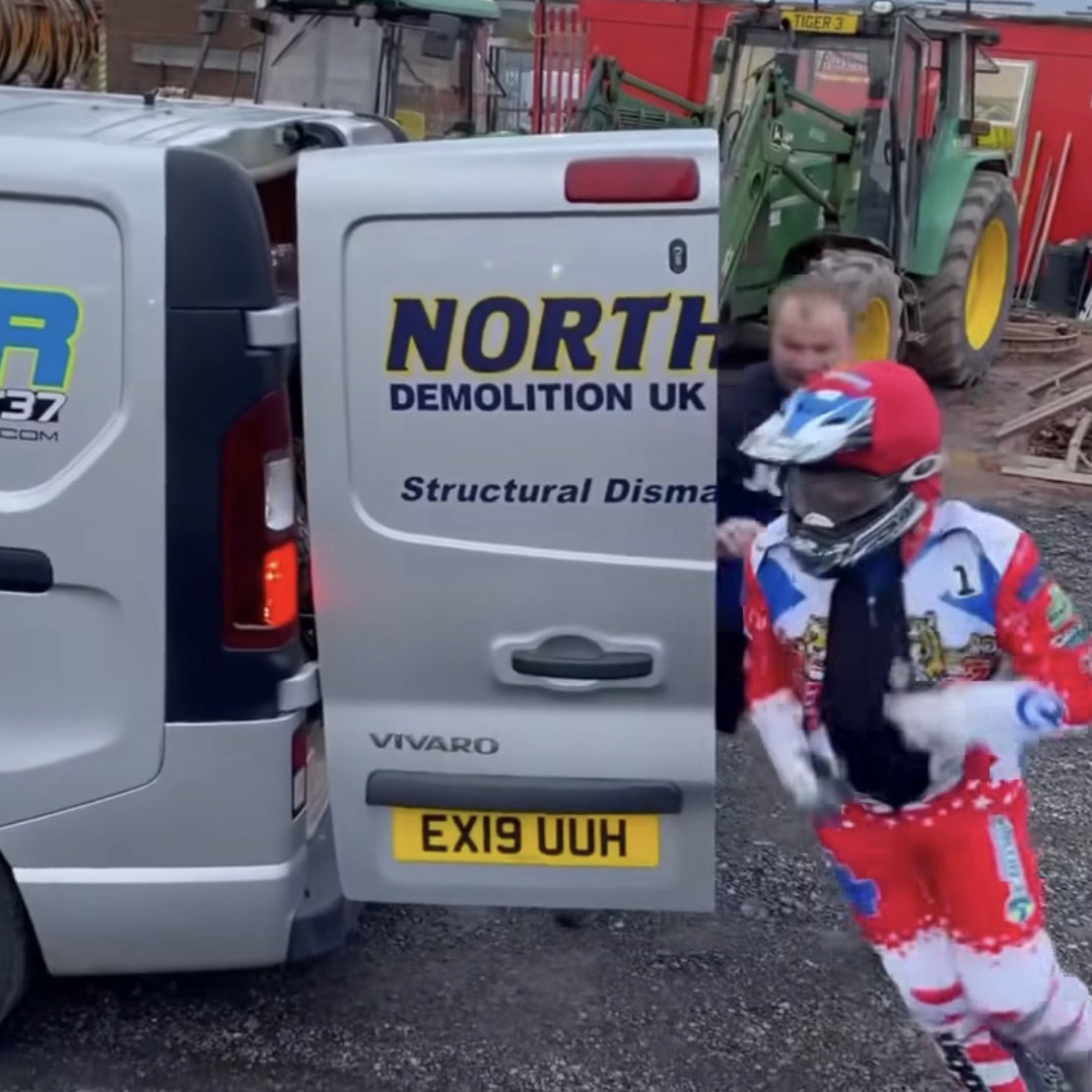 Watch as Speedway Rider Dives From Van Straight Into a Race!